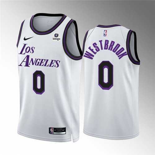 Men%27s Los Angeles Lakers #0 Russell Westbrook White City Edition Stitched Basketball Jersey Dzhi